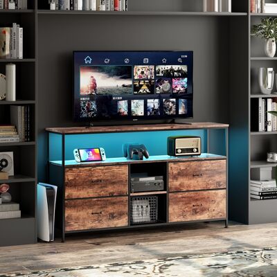 TANANT Muebles De Televisión 137 Cm - Con 4 Cajones De Tela Marrón, Iluminación Led, Estructura De Hierro, Patas Regulables En Altura, Moderno Mueble De Tv - Marrón TANANT Muebles De Televisión 137 Cm - Con 4 Cajones De Tela Marrón, Iluminación Led, Estructura De Hierro, Patas Regulables En Altura, Moderno Mueble De Tv - Marrón