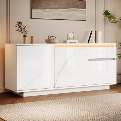 JHY DESIGN Aparador De 140 X 40 X 60 Cm Con 3 Compartimentos, Cómoda Con Iluminación Led, Aparador Con 1 Cajón, Armarios Con Estantes Ajustables, Mueble De Salón Lacado En Alto Brillo, Mdf, Blanco JHY DESIGN Aparador De 140 X 40 X 60 Cm Con 3 Compartimentos, Cómoda Con Iluminación Led, Aparador Con 1 Cajón, Armarios Con Estantes Ajustables, Mueble De Salón Lacado En Alto Brillo, Mdf, Blanco