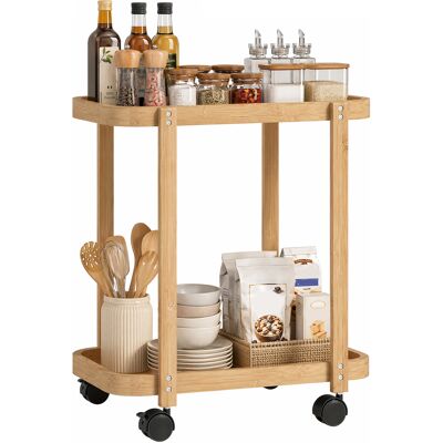 Homcom Carrito De Cocina De Bambú De 2 Niveles, Carrito Auxiliar De Cocina Con Ruedas, 2 Estantes Abiertos, Diseño Curvo, 54x36,5x60 Cm, Natural Homcom Carrito De Cocina De Bambú De 2 Niveles, Carrito Auxiliar De Cocina Con Ruedas, 2 Estantes Abiertos, Diseño Curvo, 54x36,5x60 Cm, Natural