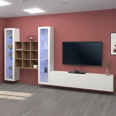 DMORA Unidad de Pared Blanca con Luces LED - Mueble de Pared DMORA Unidad de Pared Blanca con Luces LED - Mueble de Pared