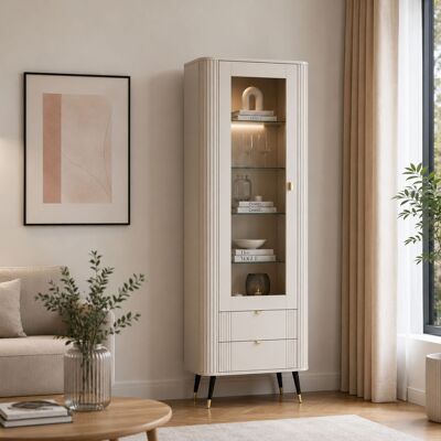 DMORA Vitrina Lokapami, Mueble Expositor Con 4 Estantes, 2 Cajones, 1 Puerta, 78x40x192h Cm Beige DMORA Vitrina Lokapami, Mueble Expositor Con 4 Estantes, 2 Cajones, 1 Puerta, 78x40x192h Cm Beige