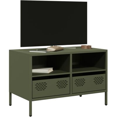vidaXL Gabinete de TV Verde Oliva 68x39x43.5 cm - Estilo Industrial Acero vidaXL Gabinete de TV Verde Oliva 68x39x43.5 cm - Estilo Industrial Acero