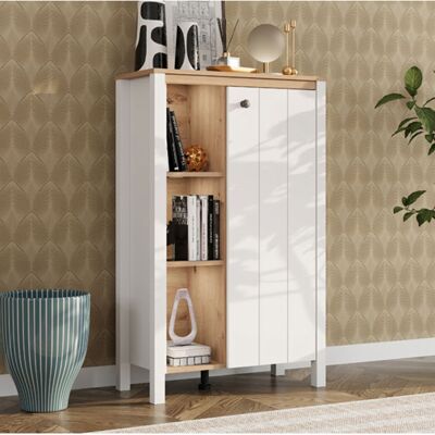 DMORA Vitrina Galdo, Mueble Expositor 4 Estantes, Una Puerta, Con Patas, 73x34x118h Cm Blanco Mate DMORA Vitrina Galdo, Mueble Expositor 4 Estantes, Una Puerta, Con Patas, 73x34x118h Cm Blanco Mate