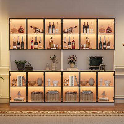 HAUSS SPOLE Vitrina Con Iluminación Led Y 6 Puertas De Cristal, Armario De Almacenamiento De Mdf Blanco, 120x34x200 Cm - 2 Unidades HAUSS SPOLE Vitrina Con Iluminación Led Y 6 Puertas De Cristal, Armario De Almacenamiento De Mdf Blanco, 120x34x200 Cm - 2 Unidades
