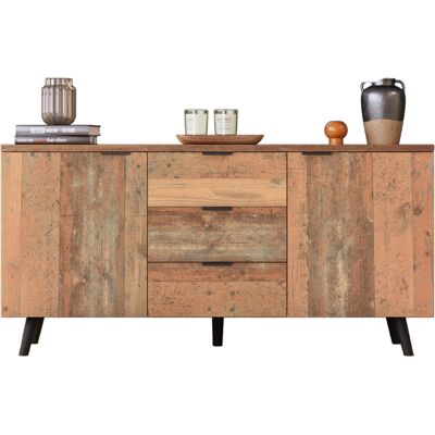 STILVORA Aparador Con 3 Cajones Y 2 Puertas Con Estantes Ajustables Para Salón Y Comedor, En Tablero De Partículas, 140 × 35 × 70 Cm, Marrón Antiguo STILVORA Aparador Con 3 Cajones Y 2 Puertas Con Estantes Ajustables Para Salón Y Comedor, En Tablero De Partículas, 140 × 35 × 70 Cm, Marrón Antiguo