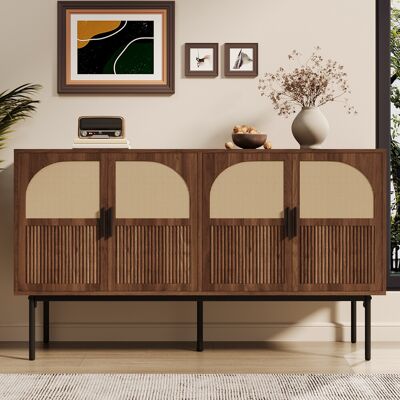 DREAMMESPACE Aparador 140x40x80 Cm - Moderno Y Sencillo - 4 Puertas De Ratán - Mdf - Naturel DREAMMESPACE Aparador 140x40x80 Cm - Moderno Y Sencillo - 4 Puertas De Ratán - Mdf - Naturel
