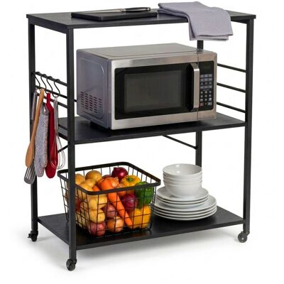 Carrito De Cocina Relaxdays, 3 Estantes, 6 Ganchos S, (al X An X F) 89 X 80 X 40 Cm, Mdf Y Acero, Negro Carrito De Cocina Relaxdays, 3 Estantes, 6 Ganchos S, (al X An X F) 89 X 80 X 40 Cm, Mdf Y Acero, Negro