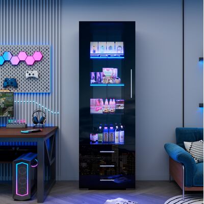 Vitrina Almacenamiento Led Negro Brillo Con Cajones Okmyhome Vitrina Almacenamiento Led Negro Brillo Con Cajones Okmyhome