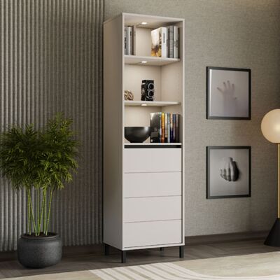 DMORA Vitrina Calto, Mueble Expositor 4 Estantes, Puerta Abatible, Una Puerta, 55x40x193h Cm Blanco Crema DMORA Vitrina Calto, Mueble Expositor 4 Estantes, Puerta Abatible, Una Puerta, 55x40x193h Cm Blanco Crema