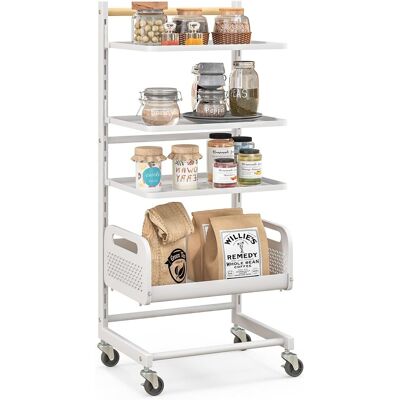 Carrito De Almacenamiento 4 Niveles, Multifuncional Organizador Carrito Con Estantes Ajustables Y Mango De Madera, Carro Rodante Con Ruedas Bloqueables Para Cocina, Baño, Blanco - Costway Carrito De Almacenamiento 4 Niveles, Multifuncional Organizador Carrito Con Estantes Ajustables Y Mango De Madera, Carro Rodante Con Ruedas Bloqueables Para Cocina, Baño, Blanco - Costway