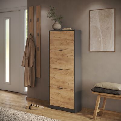 Zapatera Abatible Gizmo, Roble Dorado/antracita, 59 X 146.6 Cm Con 4 Compartimentos, Vicco Zapatera Abatible Gizmo, Roble Dorado/antracita, 59 X 146.6 Cm Con 4 Compartimentos, Vicco