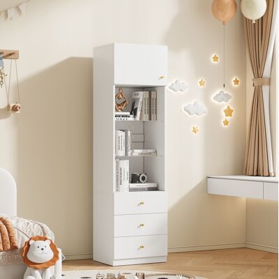 OKWISH Vitrina Alta Con Estanterías De Vidrio Regulables Y 3 Cajones, En Blanco, 50x40x180 Cm OKWISH Vitrina Alta Con Estanterías De Vidrio Regulables Y 3 Cajones, En Blanco, 50x40x180 Cm