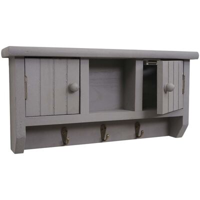 Décoshop26 - Mueble De Entrada De Pared Con Porta Llaves, Puertas Y Estante De Madera Maciza Gris 040002453 Décoshop26 - Mueble De Entrada De Pared Con Porta Llaves, Puertas Y Estante De Madera Maciza Gris 040002453