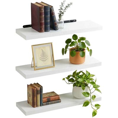 Relaxdays Estantería De Pared, Set De 3, 4x80x23 Cm, Efecto Madera, Metal, Estantes Salón, Recibidor, Cocina, Blanco Relaxdays Estantería De Pared, Set De 3, 4x80x23 Cm, Efecto Madera, Metal, Estantes Salón, Recibidor, Cocina, Blanco