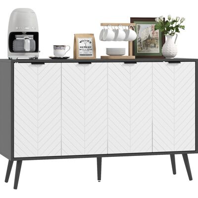 Homcom Aparador De 4 Puertas, Aparador De Salón Con Estantes Ajustables, Patas De Madera, Patrón Espiga, Para Cocina, Blanco Y Negro, 120x35x77,4 Cm Homcom Aparador De 4 Puertas, Aparador De Salón Con Estantes Ajustables, Patas De Madera, Patrón Espiga, Para Cocina, Blanco Y Negro, 120x35x77,4 Cm