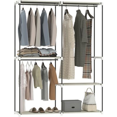 TREETALK Armario Abierto Con 4 Estantes De Tela, 3 Barras Para Colgar Ropa, Estructura Metálica, 142 X 43 X 185 Cm, Color Crema. TREETALK Armario Abierto Con 4 Estantes De Tela, 3 Barras Para Colgar Ropa, Estructura Metálica, 142 X 43 X 185 Cm, Color Crema.