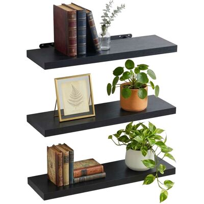 Relaxdays Estantería De Pared, Set De 3, 4x100x23 Cm, Metal Efecto Madera, Para Salón, Recibidor, Cocina, Negro Relaxdays Estantería De Pared, Set De 3, 4x100x23 Cm, Metal Efecto Madera, Para Salón, Recibidor, Cocina, Negro