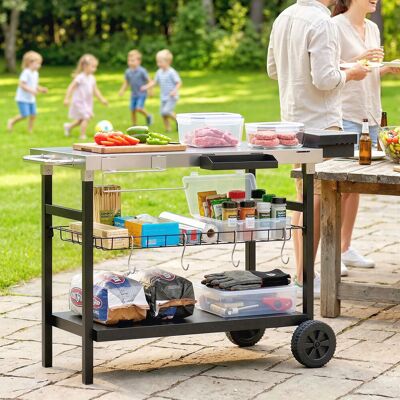 PZCC Carrito De Jardín De 3 Niveles, Encimera De Acero Inoxidable, Ruedas, Ganchos, Cesta Extraíble, Asa Lateral, 114 X 61 X 81 Cm, Negro. PZCC Carrito De Jardín De 3 Niveles, Encimera De Acero Inoxidable, Ruedas, Ganchos, Cesta Extraíble, Asa Lateral, 114 X 61 X 81 Cm, Negro.