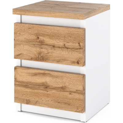 Mesita Wotan - 2 Cajones, 30cm, Blanco y Roble - Muebles Mesita Wotan - 2 Cajones, 30cm, Blanco y Roble - Muebles