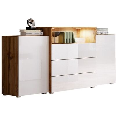 MIRJAN24 Mobilier1 - Cómoda Sarasota 127, Roble Wotan + Blanco Brillante, Con Cajones Y Puertas, Número De Cajones: 0, 81x150x39cm MIRJAN24 Mobilier1 - Cómoda Sarasota 127, Roble Wotan + Blanco Brillante, Con Cajones Y Puertas, Número De Cajones: 0, 81x150x39cm