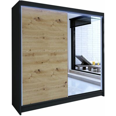 MIRJAN24 Armario Closico 137, Negro + Roble Artisan, 215x180x58cm, Puertas De Armario: Correderas, Número De Estantes: 5, Led MIRJAN24 Armario Closico 137, Negro + Roble Artisan, 215x180x58cm, Puertas De Armario: Correderas, Número De Estantes: 5, Led