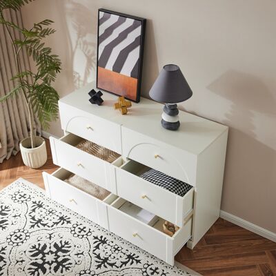 COVREO Cómoda 120x40x82 Cm Blanca En Tablero De Partículas Con 6 Cajones Y Estilo Romántico COVREO Cómoda 120x40x82 Cm Blanca En Tablero De Partículas Con 6 Cajones Y Estilo Romántico