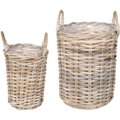 Cesta De Plantas 2 Uds. Gris Natural Ratán Kubu Vidaxl Cesta De Plantas 2 Uds. Gris Natural Ratán Kubu Vidaxl
