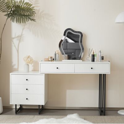 BEAOK Tocador De Aglomerado Blanco Con Espejo Led, 5 Cajones, Diseño Moderno BEAOK Tocador De Aglomerado Blanco Con Espejo Led, 5 Cajones, Diseño Moderno