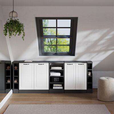 Conjunto De Armarios Para Techo Inclinado Rion, Blanco Casa De Campo, 210 Cm Lote De 5 Carcasas De Armario 60 Cm De Profundidad, Vicco Conjunto De Armarios Para Techo Inclinado Rion, Blanco Casa De Campo, 210 Cm Lote De 5 Carcasas De Armario 60 Cm De Profundidad, Vicco