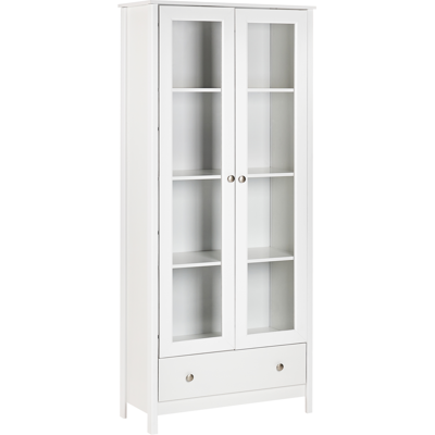 BELIANI Vitrina Armario Clásico Escandinavo Decorativo Aparador Alto Con Expositor De Vidrio Cajón Blanco Nornalup BELIANI Vitrina Armario Clásico Escandinavo Decorativo Aparador Alto Con Expositor De Vidrio Cajón Blanco Nornalup