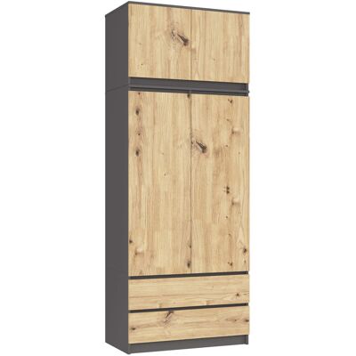 AKORD Armario S90 Con Altillo Gris Grafito 90 Cm 2 Puertas 2 Cajones Color Frontal Roble Artisan 90x51x234 Cm AKORD Armario S90 Con Altillo Gris Grafito 90 Cm 2 Puertas 2 Cajones Color Frontal Roble Artisan 90x51x234 Cm