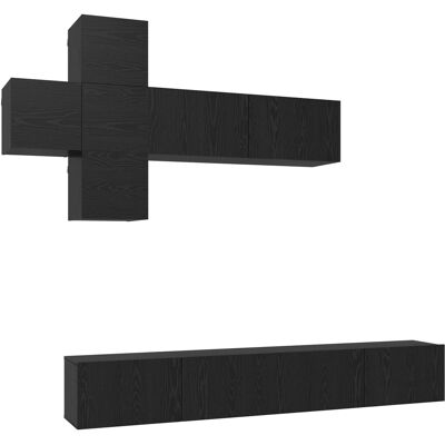 Conjunto De Mueble De Tv 7 Pcs Roble Negro Madera De Ingeniería Vidaxl Conjunto De Mueble De Tv 7 Pcs Roble Negro Madera De Ingeniería Vidaxl