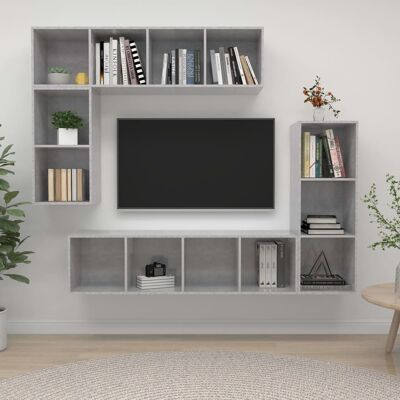 Set De Muebles De Tv 4 Pzas Madera Contrachapada Gris Hormigón Vidaxl Set De Muebles De Tv 4 Pzas Madera Contrachapada Gris Hormigón Vidaxl