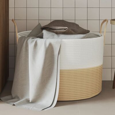 Cesta de almacenamiento vidaXL Beige Blanco Algodón - Cesta de almacenamiento Cesta de almacenamiento vidaXL Beige Blanco Algodón - Cesta de almacenamiento
