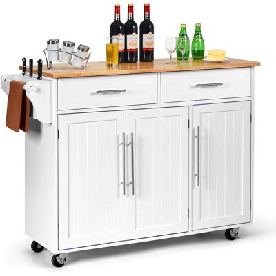 Costway Carrito De Cocina Con Cajones Y Puerta Aparador Con Ruedas Carro De Servicio De Madera Blanco Costway Carrito De Cocina Con Cajones Y Puerta Aparador Con Ruedas Carro De Servicio De Madera Blanco
