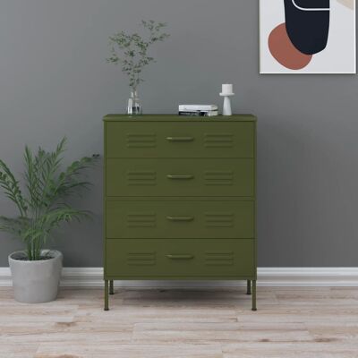 vidaXL Cajonera Verde Oliva de Acero 80x35x101.5cm - Mueble de Almacenamiento vidaXL Cajonera Verde Oliva de Acero 80x35x101.5cm - Mueble de Almacenamiento