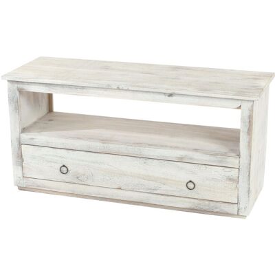 Décoshop26 - Mueble Tv Con Cajón De Almacenamiento Y Estante Estilo Vintage En Madera Blanca 040005045 Décoshop26 - Mueble Tv Con Cajón De Almacenamiento Y Estante Estilo Vintage En Madera Blanca 040005045