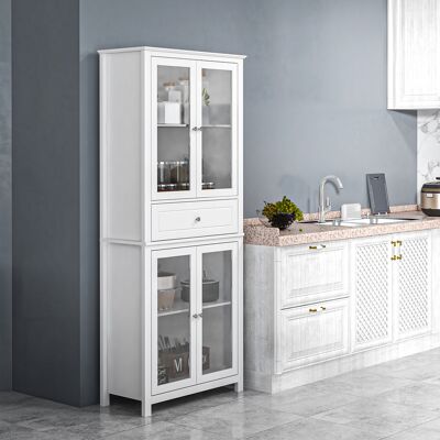 TORMATOR Alacena De Cocina Mueble Vitrina Con 4 Puertas De Vidrio Templado Cajón Y Estantes Ajustables 74x35,5x181,5 Cm Blanco TORMATOR Alacena De Cocina Mueble Vitrina Con 4 Puertas De Vidrio Templado Cajón Y Estantes Ajustables 74x35,5x181,5 Cm Blanco