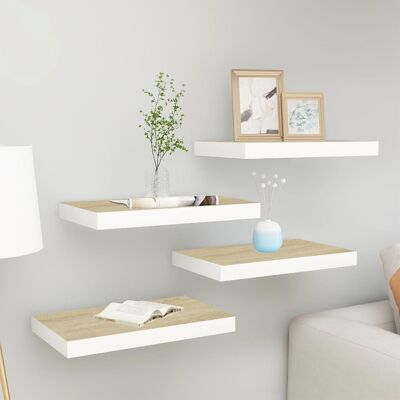 vidaXL Estantes de Pared Blancas y Roble - Estantes vidaXL Estantes de Pared Blancas y Roble - Estantes