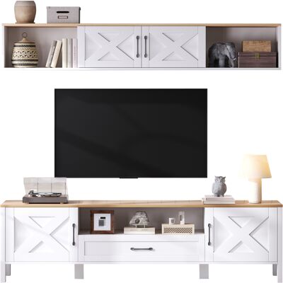 STILVORA Mueble Tv Con 4 Puertas Y 1 Cajón, Conjunto Tv De Pared Para Salón, En Mdf, Blanco, 180×40×50 Cm STILVORA Mueble Tv Con 4 Puertas Y 1 Cajón, Conjunto Tv De Pared Para Salón, En Mdf, Blanco, 180×40×50 Cm
