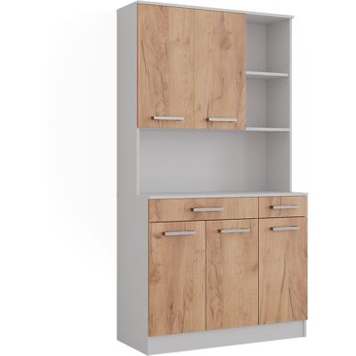 Aparador De Cocina Raul, Roble Blanco/dorado, 100.1 X 188.5 Cm Con 5 Puertas Y 2 Cajones, Vicco Aparador De Cocina Raul, Roble Blanco/dorado, 100.1 X 188.5 Cm Con 5 Puertas Y 2 Cajones, Vicco