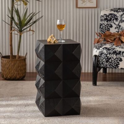 STILVORA Mesita De Noche Con Relieve 3d, Sin Montaje, Estilo Retro, Para Dormitorio Y Salon, En Madera Maciza Y Mdf, Negra STILVORA Mesita De Noche Con Relieve 3d, Sin Montaje, Estilo Retro, Para Dormitorio Y Salon, En Madera Maciza Y Mdf, Negra