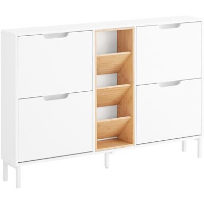 SoBuy Gabinete de zapatos blanco natural - Almacenamiento de calzado, 4 cajones abatibles, 3 estantes SoBuy Gabinete de zapatos blanco natural - Almacenamiento de calzado, 4 cajones abatibles, 3 estantes