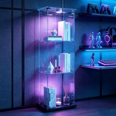 OCEVIA Vitrina De Cristal De Tres Niveles Con Puertas - Mueble De Almacenamiento Independiente - Negra - Con Iluminación Led - Diseño Moderno - Ideal Para El Salón O El Dormitorio - Vitrina OCEVIA Vitrina De Cristal De Tres Niveles Con Puertas - Mueble De Almacenamiento Independiente - Negra - Con Iluminación Led - Diseño Moderno - Ideal Para El Salón O El Dormitorio - Vitrina