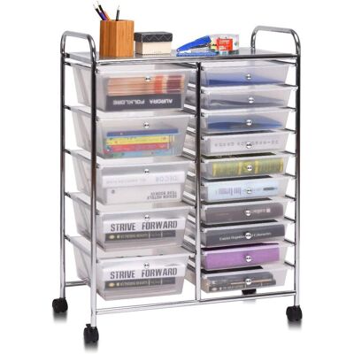 Costway - Carrito Auxiliar Almacenamiento Con 15 Cajones Apilables Y Ruedas Estructura Metálica, Carro Organizador Para Cocina Restaurante (transparente) Costway - Carrito Auxiliar Almacenamiento Con 15 Cajones Apilables Y Ruedas Estructura Metálica, Carro Organizador Para Cocina Restaurante (transparente)