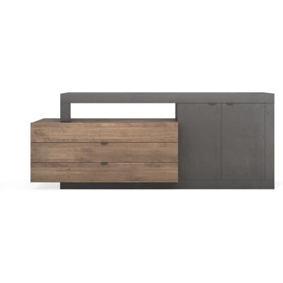 MEUBLORAMA Vitrina De Diseño Con Puertas De Vidrio Y Estantes De Vidrio, Colección Jet, Blanco Lacado Brillante/gris Efecto Concreto. MEUBLORAMA Vitrina De Diseño Con Puertas De Vidrio Y Estantes De Vidrio, Colección Jet, Blanco Lacado Brillante/gris Efecto Concreto.