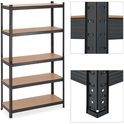 Relaxdays - Estantería Metálica Industrial, Mueble Almacenaje, 5 Baldas, 180x100x30cm, 1250 Kg, Para Taller, Garaje, Negro Relaxdays - Estantería Metálica Industrial, Mueble Almacenaje, 5 Baldas, 180x100x30cm, 1250 Kg, Para Taller, Garaje, Negro