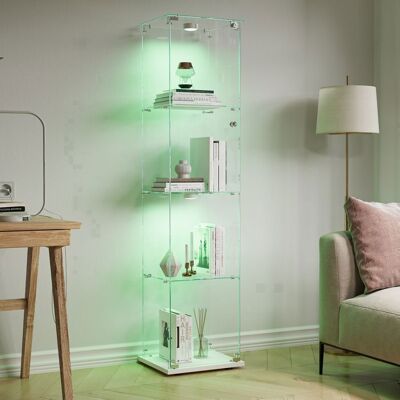 TANANT Vitrina De Vidrio, Vitrina Armario De Salón, 4 Estantes, 1 Puerta Y Cerradura, Lámpara Redonda, Armario De Colección, 39.8x35x163cm, Blanco TANANT Vitrina De Vidrio, Vitrina Armario De Salón, 4 Estantes, 1 Puerta Y Cerradura, Lámpara Redonda, Armario De Colección, 39.8x35x163cm, Blanco