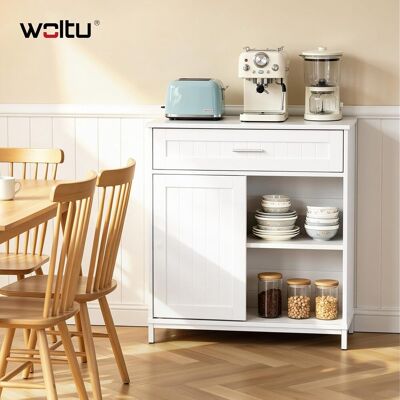 Woltu Aparador De Cocina Con 1 Puerta Corredera Y 1 Cajón, Estante Ajustable, Blanco Woltu Aparador De Cocina Con 1 Puerta Corredera Y 1 Cajón, Estante Ajustable, Blanco