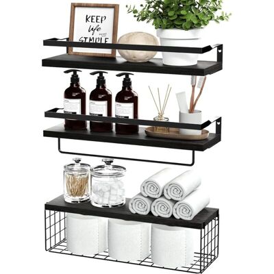 OEM Juego De 3 Estantes Flotantes Rústicos De Madera – Dimensiones 40,6 X 15,2 Cm – Cesta De Almacenamiento De Metal – Para Baño, Dormitorio, Sala De Estar, Cocina -crezuo OEM Juego De 3 Estantes Flotantes Rústicos De Madera – Dimensiones 40,6 X 15,2 Cm – Cesta De Almacenamiento De Metal – Para Baño, Dormitorio, Sala De Estar, Cocina -crezuo